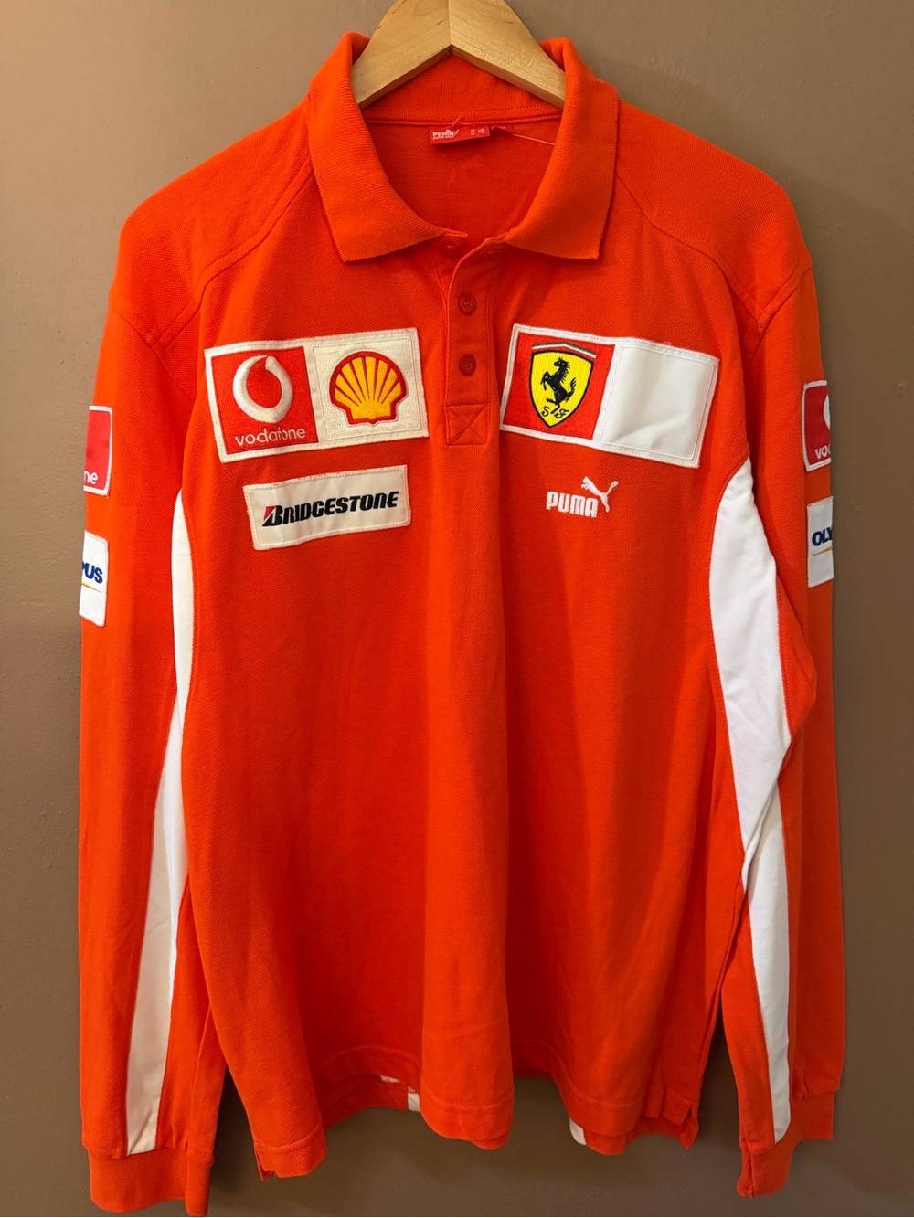 FERRARI PUMA Y2K vintage XL Men's Long Sleeve Collared Polo Shirt Cotton Pique